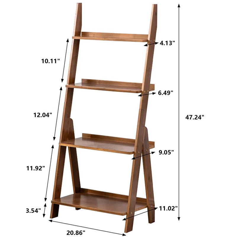 Bamboo Ladder Shelf Ladder Bookshelf Plant & Flower Stand Bookcase, Freestanding Storage Rack Organizer Display Shelf, Walnut
