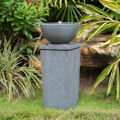 Fontaine 35,5 "en polyrésine zen et bol, fontaine à oiseaux / fontaines pour l'extérieur, pièce d'eau relaxante pour le porche de jardin