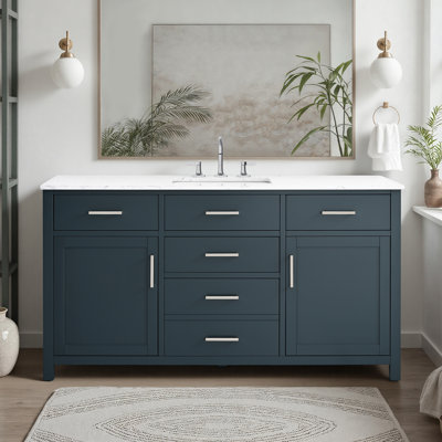 Ensemble de meuble-lavabo simple 60 po avec plateau en marbre Shamar