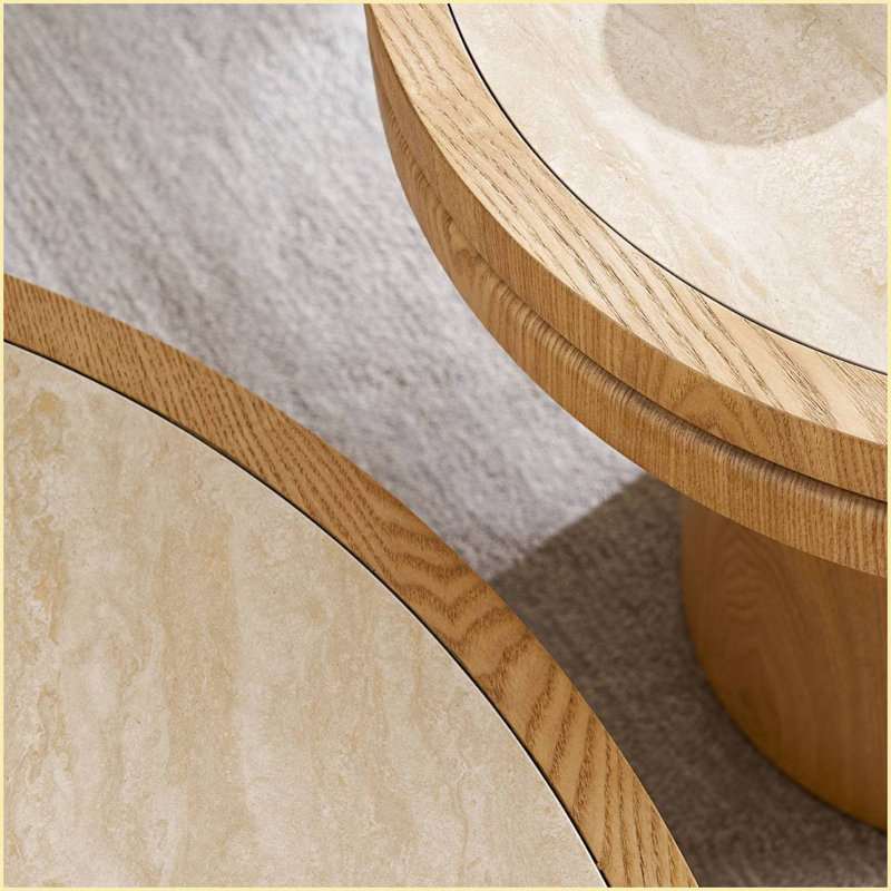 MDF Round Coffee Table Set Of 2, Oak