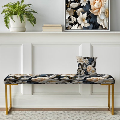 Banc floral rembourré or