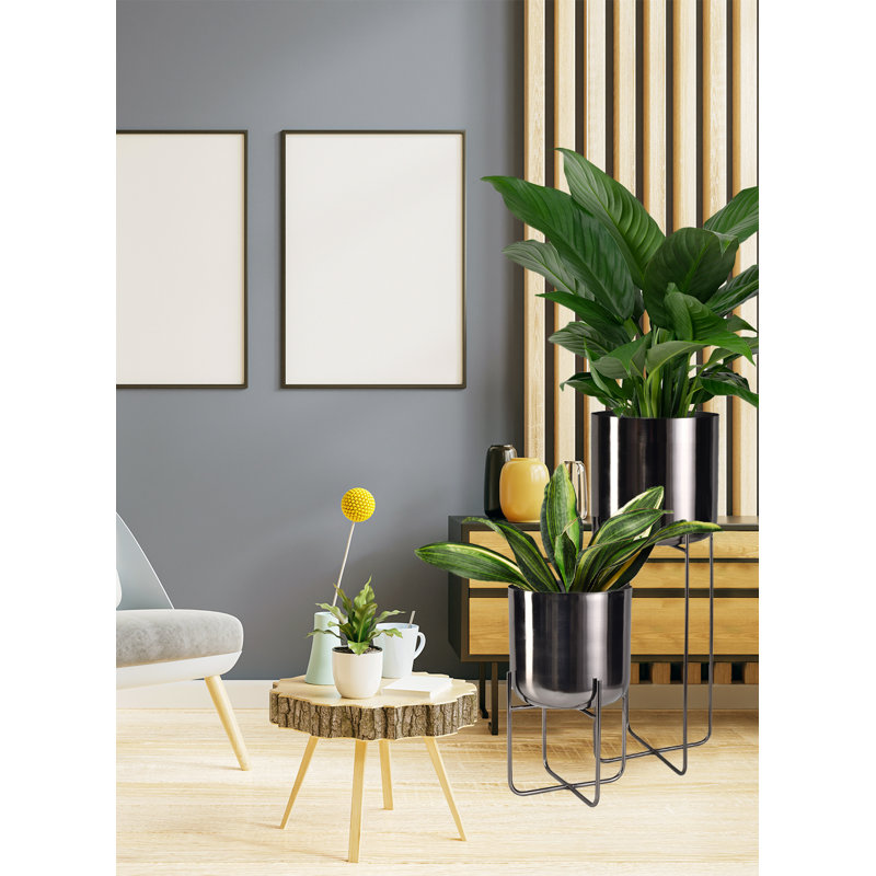 Jardinière courte en nickel noir avec support en métal amovible, H 26 po x l 9,5 po x P 9,5 po