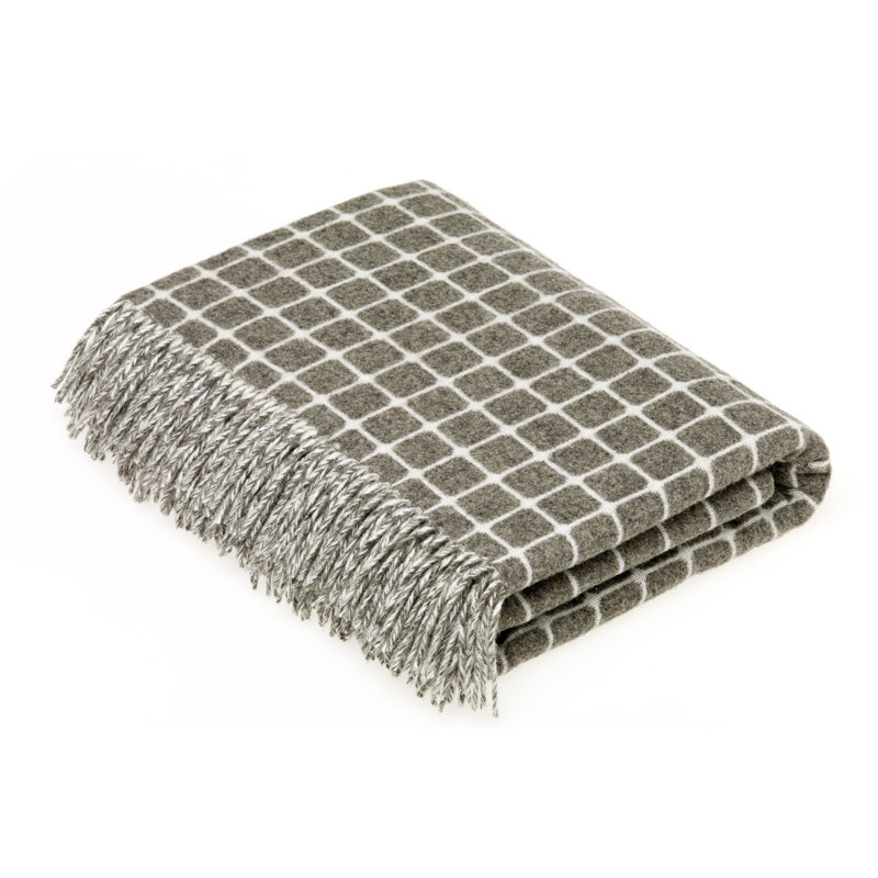 Jeté en laine à carreaux merino Check, Gris