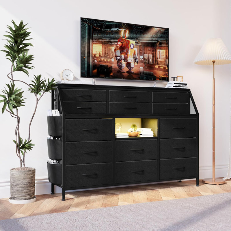 Commode l 55 po avec lumières à DEL et prises de courant, Gris
