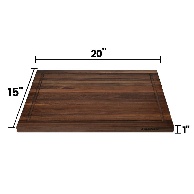 CONSDAN Cutting Board, Prefinished Butcher Block Cutting Board Solid Walnut Edge Grain Cutting Board, 20" L × 15" W × 1" H