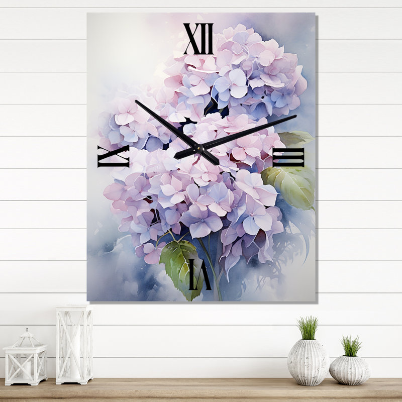 Hydrangées mauves Graceful Whispers - Très grandes horloges murales florales, H 32 po x l 16 po x P 1 po