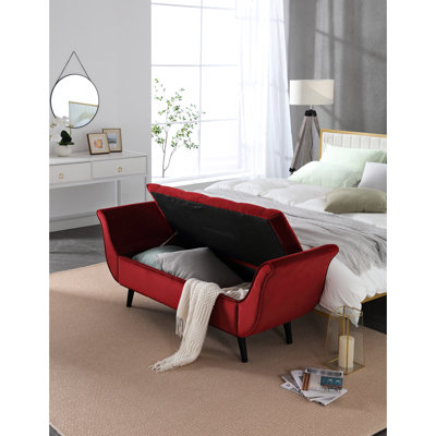 Banc polyvalent en velours rouge de 65 po pour le salon, siège confortable, profondeur 47,42 po, largeur 18,59 po, hauteur 17,05 po, chambre de rangement 47,64 lb, design élégant, profond, large, haut,