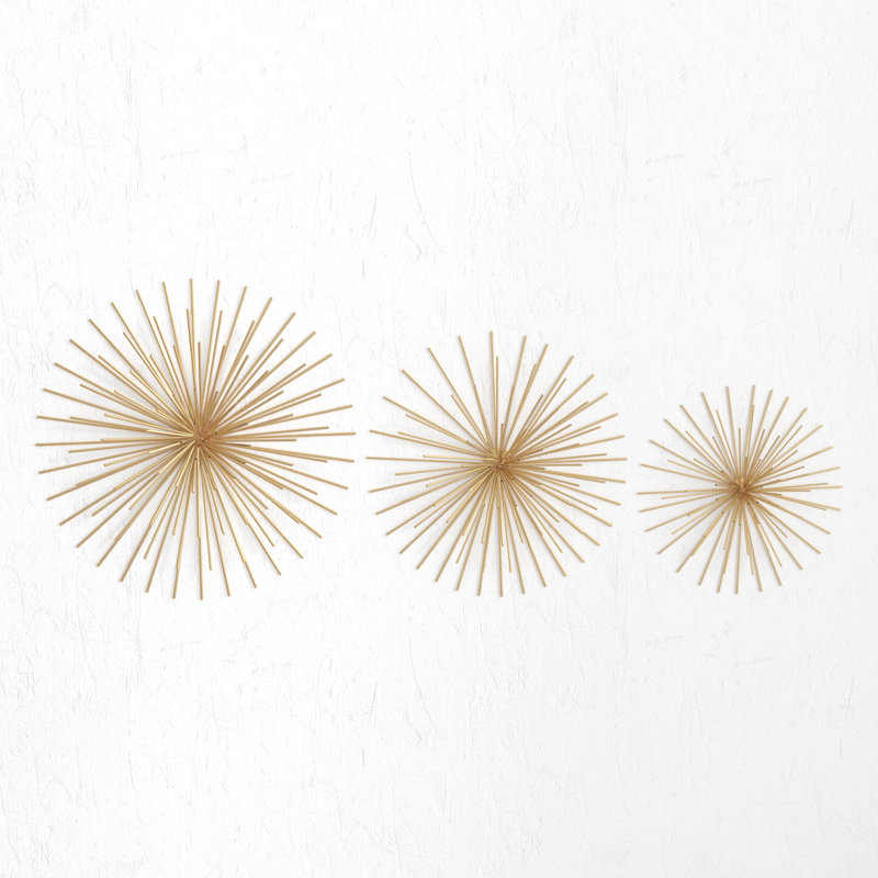 3-Piece 3D Starburst Abstract Metal Wall Decor, Gold