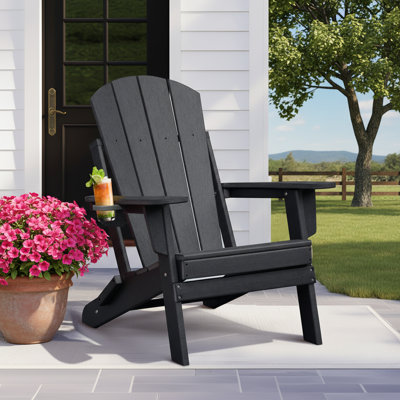 Weather-Resistant Foldable Outdoor Adirondack Chair，Black