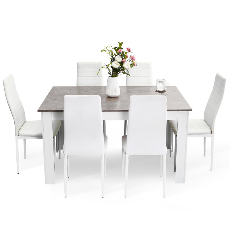 6 - Person Four Leg Dining Set, Gray