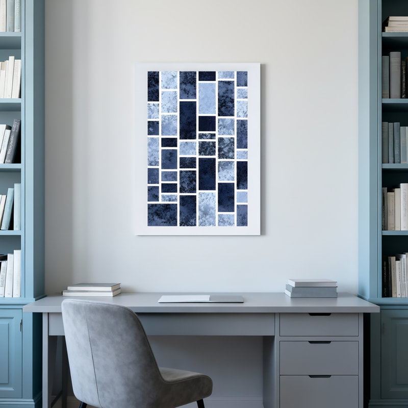 Ensemble de 1 tableau sur toile à motif géométrique abstrait bleu, H 30 po x l 20 po