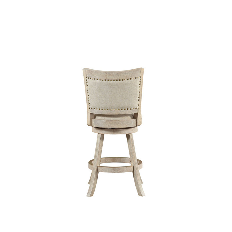 Ivory Linen Upholstered Swivel Counter Stool with Nailhead Trim