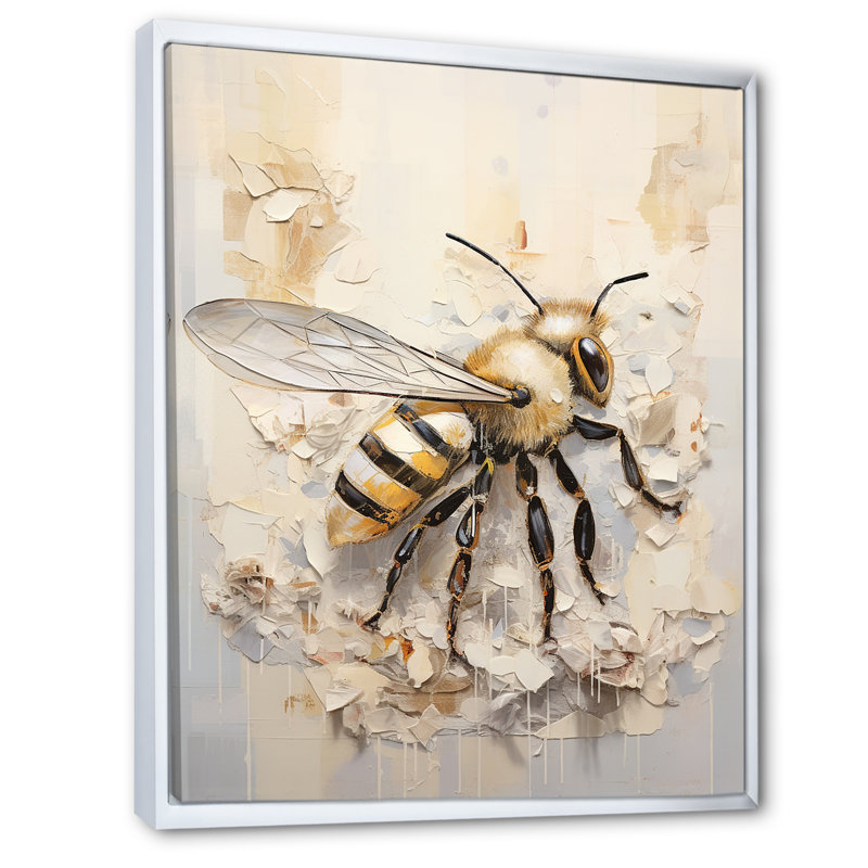 Minimalisme «Buzzing Bee I» sur toile, Cadre flottant blanc, H 20 po x l 12 po x P 1 po