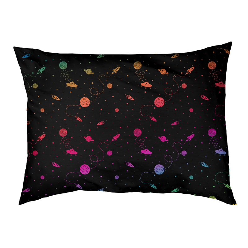 Coussin extérieur pour chien extérieur space Byrge, Moyen (L 29,5 po x P19,5 po x H 9,5 po), Noir / orange / rose