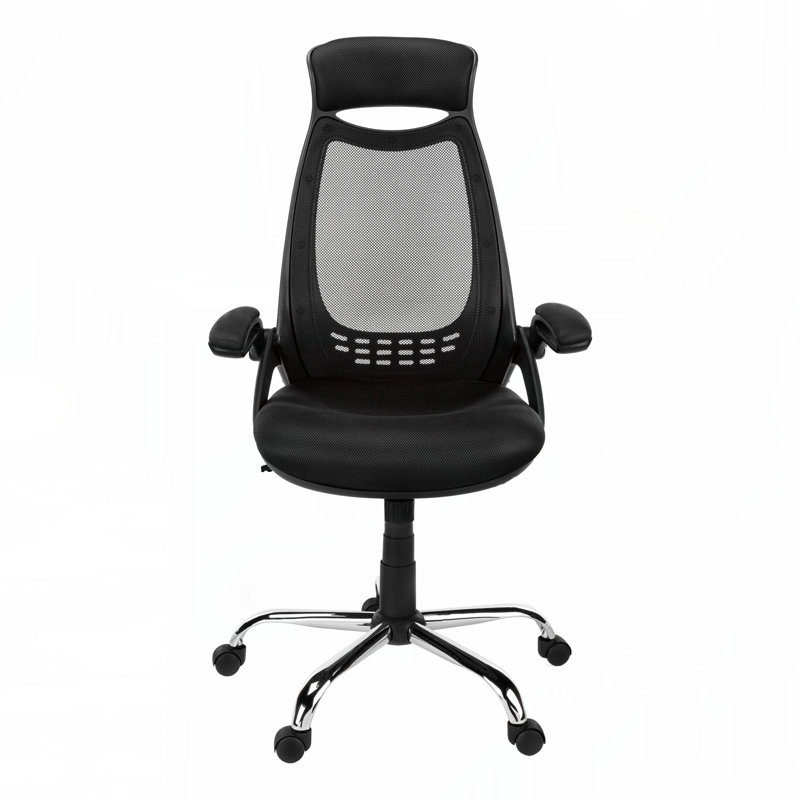 Fauteuil de bureau, hauteur réglable, pivotant, ergonomique, accoudoirs, bureau d'ordinateur, travail, filet noir, métal chromé, contemporain,