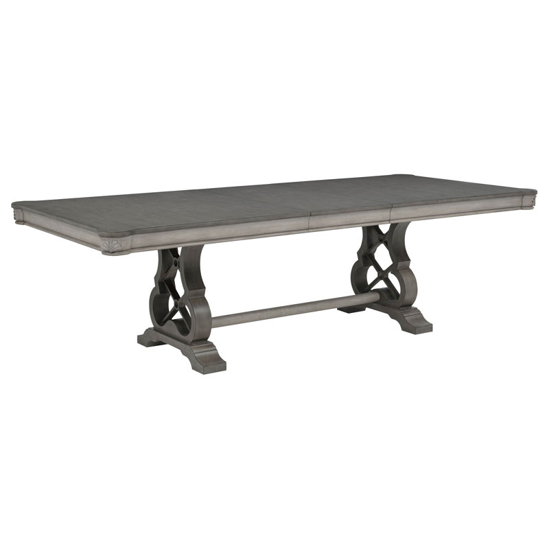 Table de salle à manger extensible à double piétement Cresswell de 264 cm (104 pouces), couleur taupe vieilli