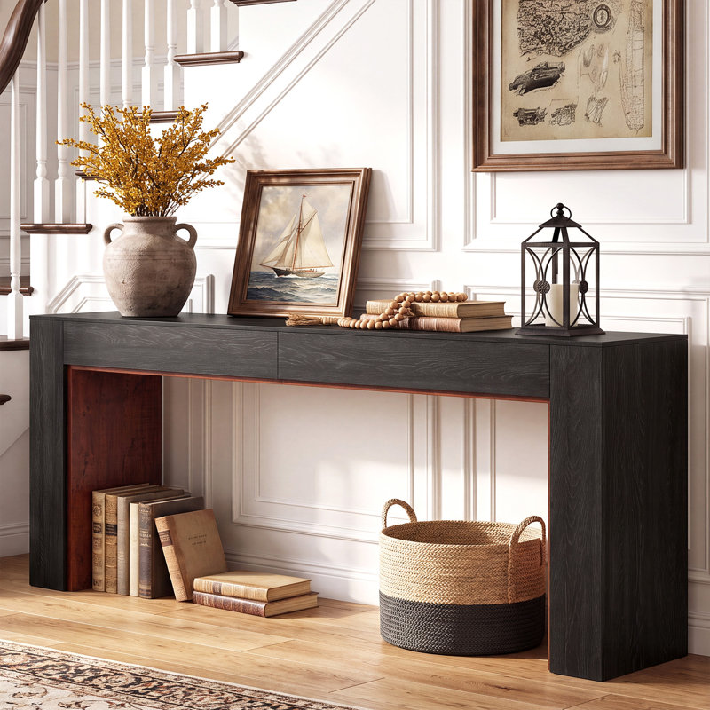 Console très longue 78,7 po, table d'entrée couleur bicolore avec base large et stable, table de canapé pour le couloir, le vestibule et le salon