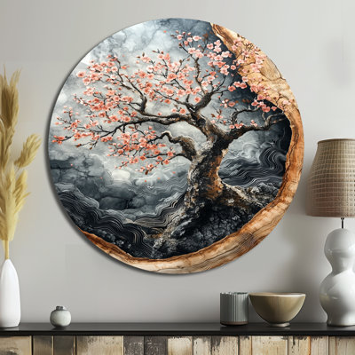 Joquita II - Cherry Blossom Round Metal Wall Art