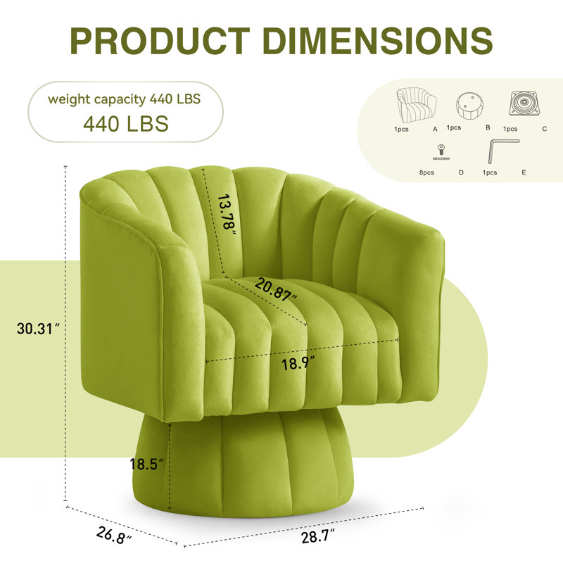Accent Chair, 360° Swivel Accent Chairs, Velvet Upholstered Small Barrel Chair, Small Barrel Chairs For Small Place, Classic Chair For Living Room Or Bedroom