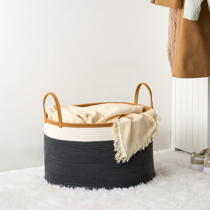 Cotton Round Laundry and Storage Basket - 21.7" x 21.7" x 13", White/Orange