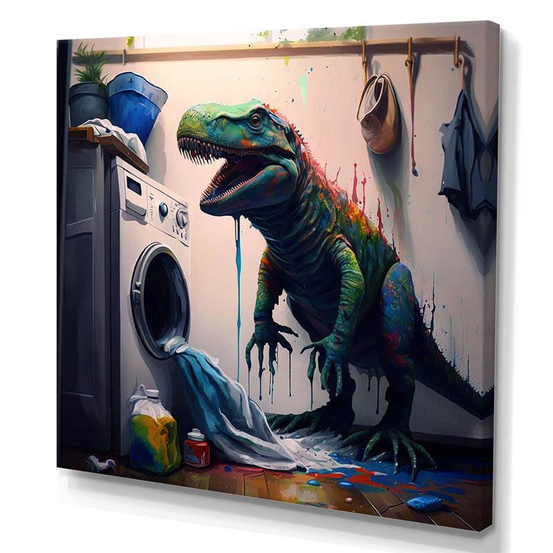 T-Rex Hates Laundry - animaux, art mural sur toile, H 16 po x l 16 po