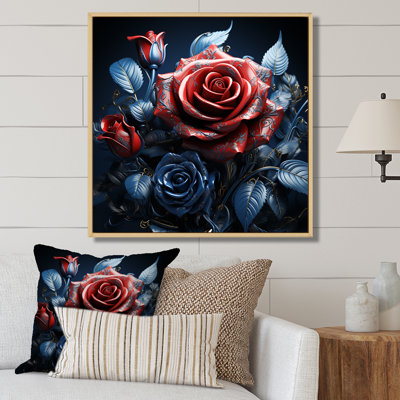 " Red And Blue Roses Blooming "