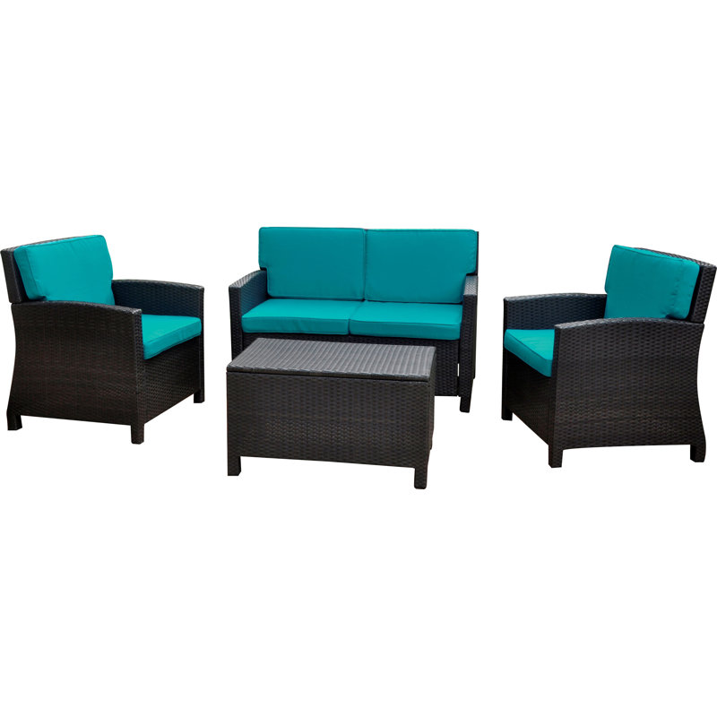 Ensemble de conversation 4 pièces Taro, Noir antique, Bleu aqua