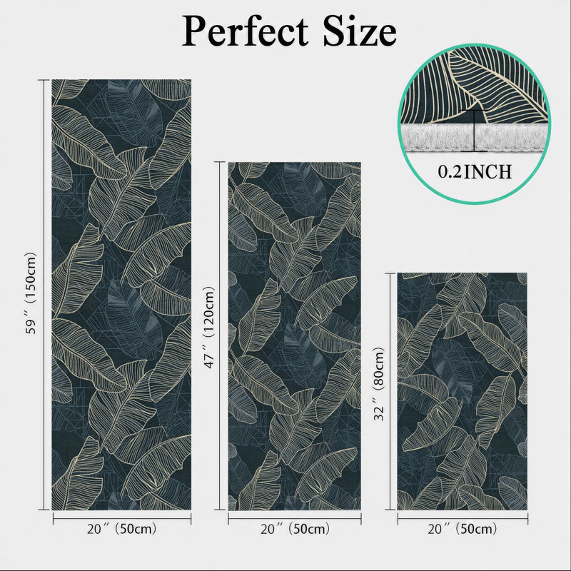 Tropical Leaf Non-Slip Washable Kitchen Mats