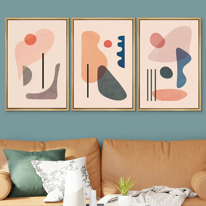 " Retro Mid-Century Colourful Variety Abstract Shape Illustration Modern Art Chic Relax Multicolor " 3 - Pieces, Naturel