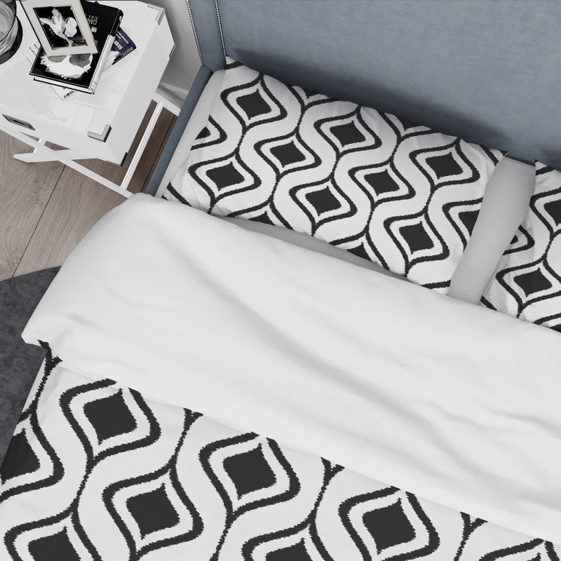 Motif noir et blanc - Ensemble de housse de couette abstrait - Polyester en microfibre