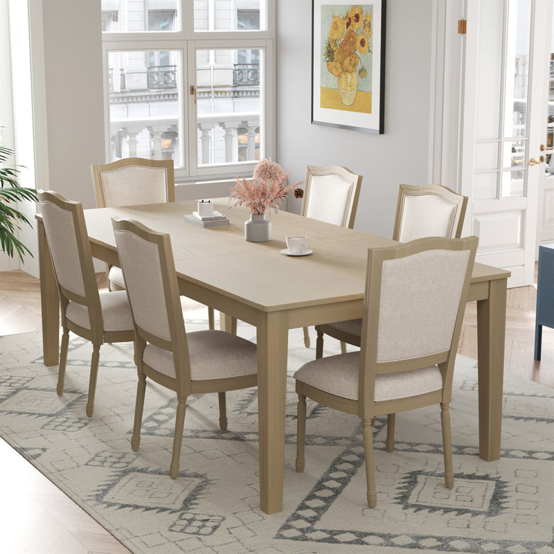 Ensemble de table de salle à manger extensible 78,1 pouces Rustic 7 pièces avec rallonge amovible de 18 pouces, 6 chaises de salle à manger rembourrées, 2 tiroirs intégrés, naturel