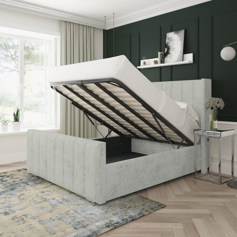 Willow Marble Upholstered Ottoman Bed Frame, Small Double (4'), Silver