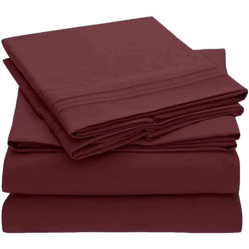 Microfiber Sheet Set, Twin Sheet Set with 1 Pillowcase, Burgundy