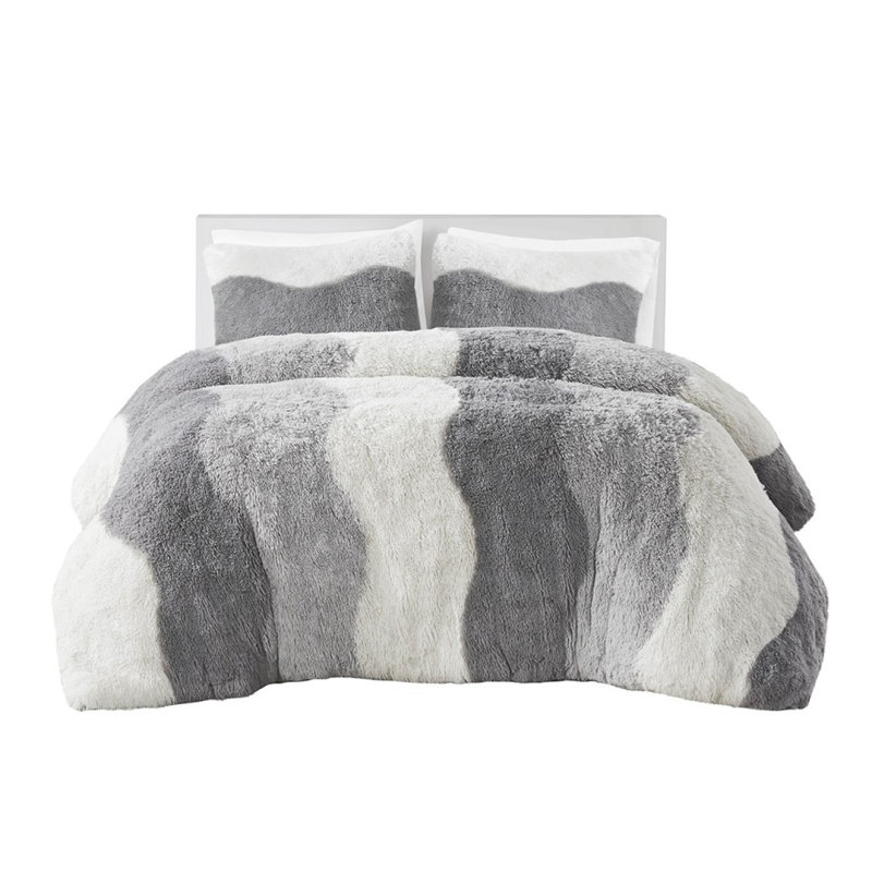 Ensemble d'édredon ombré en fausse fourrure, Édredon pour lit simple + 1 taie décorative stan