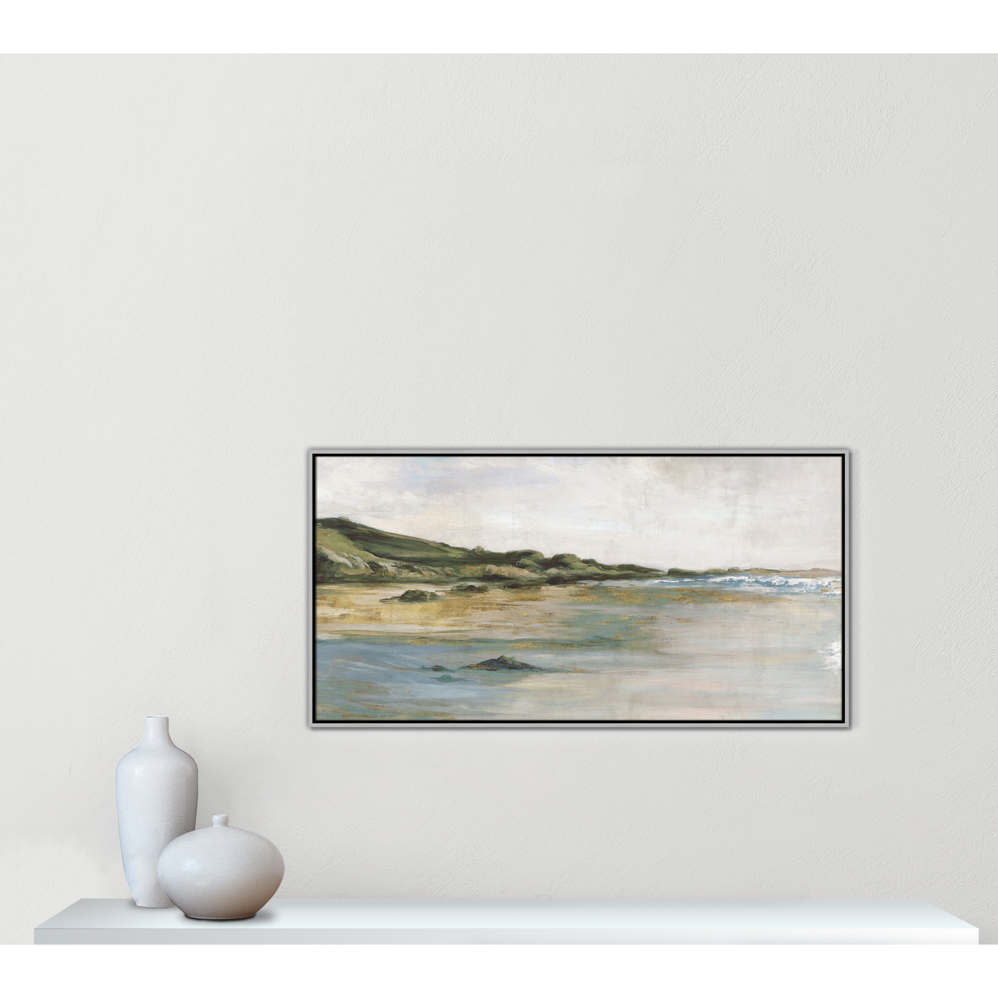 Tide’s Edge Print by , 25.5" H x 49.5" W, Silver