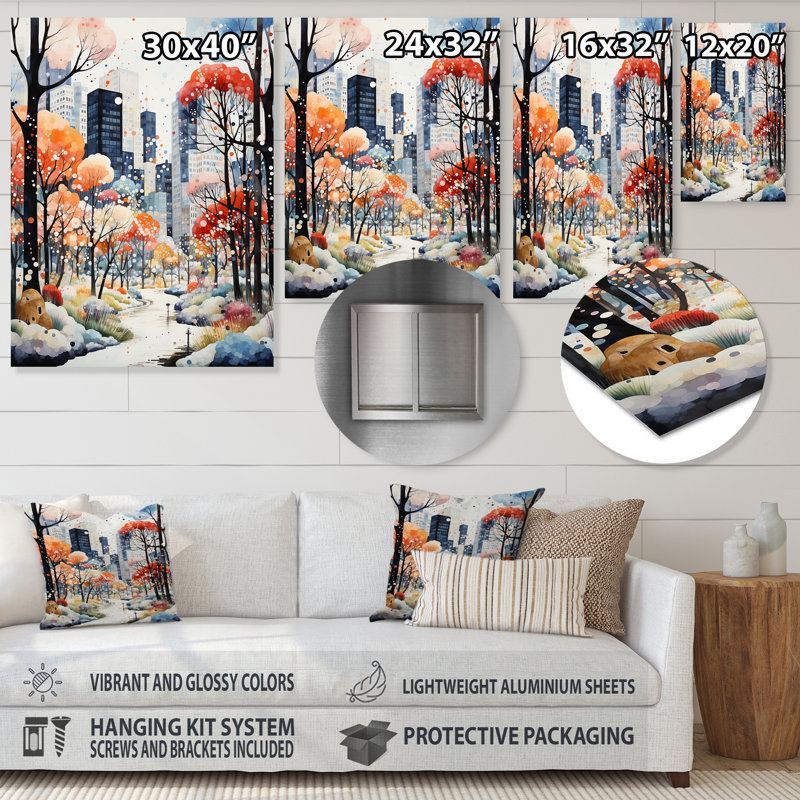 Autumn City Art Deco Charm II - Art mural en métal City Art Deco, H 40 po x l 30 po x P 1,5 po