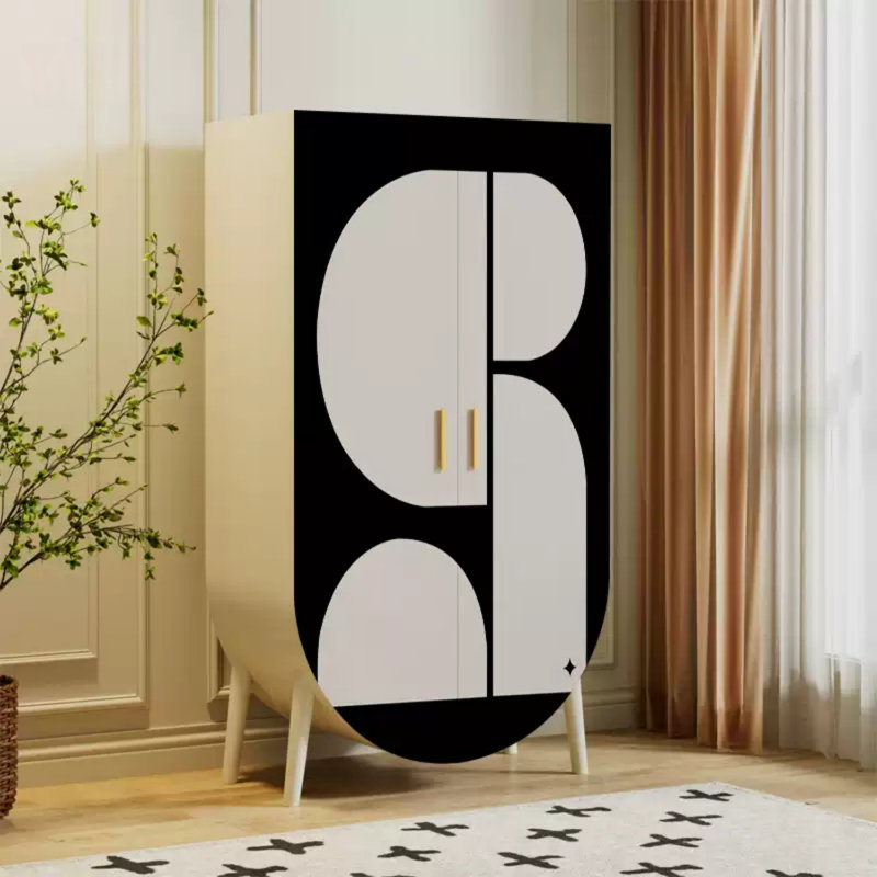 Armoire de rangement moderne à double porte, Noir / blanc ivoire