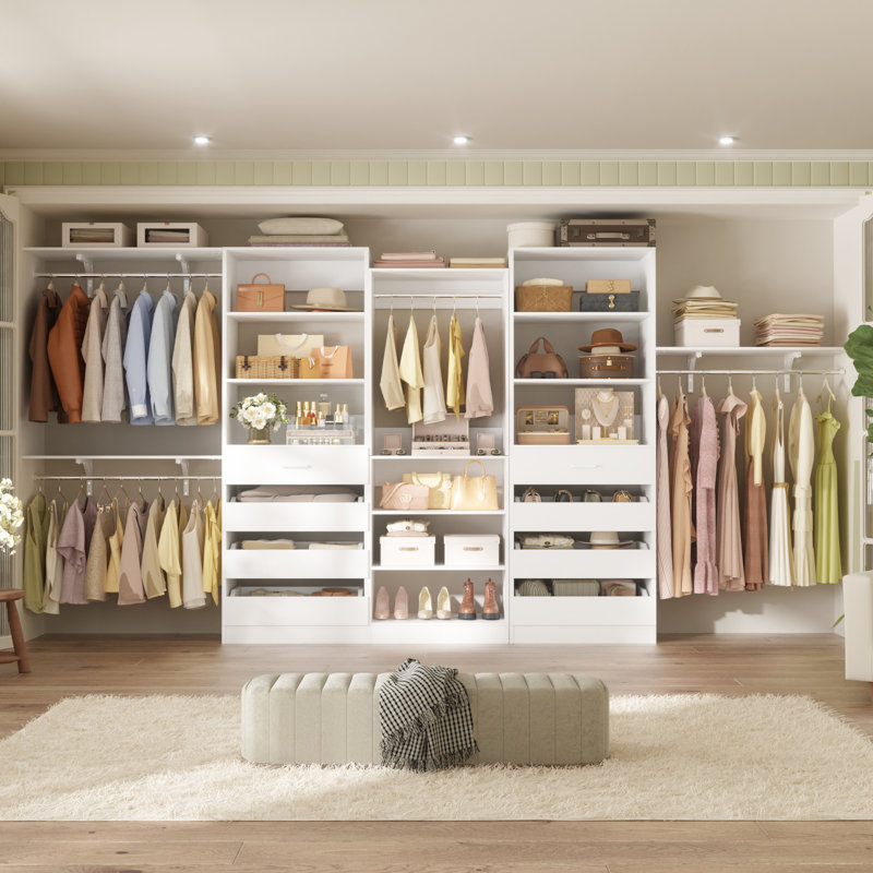 Seward Closet System With 8 Drawers, 4 Hanging Rods, White