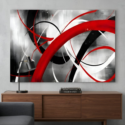 Red Black Gray Abstract Line Painting - Bold Line Art Wall Art Print on Gallery Wrapped Canvas, 24" H x 16" W, Ready to Hang
