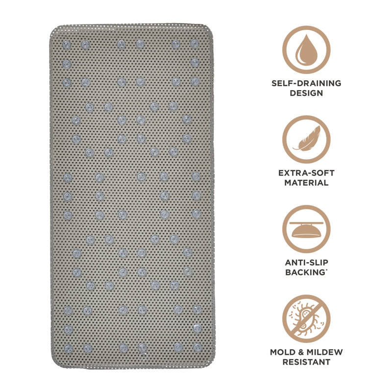  Extra Long Cushioned Bath Mat in Light Grey, Gray Brown