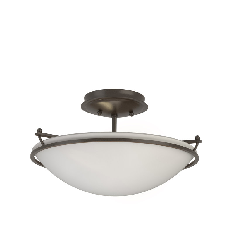 Simple Lines Bowl Semi Flush Mount, Opal, Oil Rubbed Bronze, 7.1" H x 14.5" W x 14.5" D