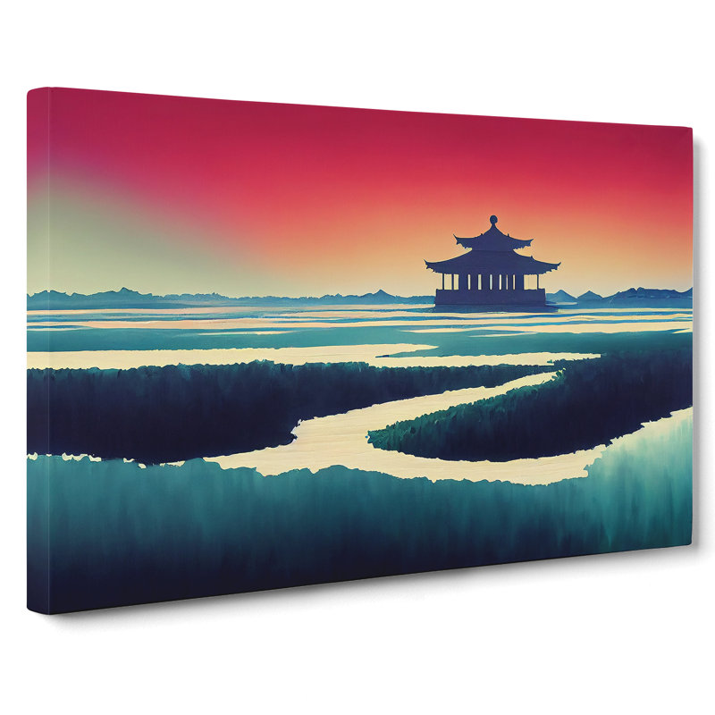 Japanese Pagoda Sunset - Wrapped Canvas, 35cm H x 50cm W x 3cm D