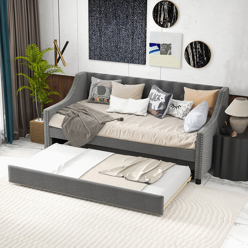 Red Barrel Studio® Twin Size Daybed W/ Trundle Wingback Armrests & Button Tufted Backrest