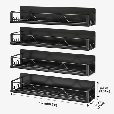 16.9 Inch Wide Large Capacity Magnetic Spice Rack For Refrigerator, 4 Pack Metal Fridge Shelf, Black -  Prep & Savour, 3197078451EA4204B25CB4D522E4DA35