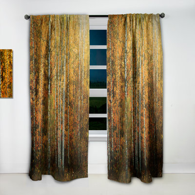 Yellow Colorful Autumn Forest - Linen Curtain