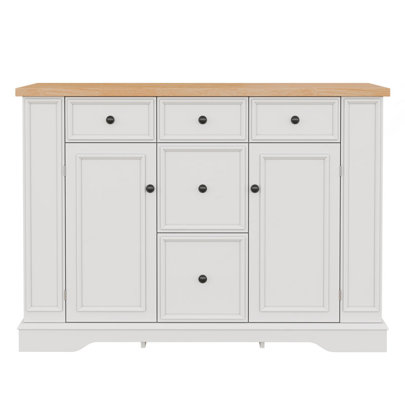 Buffet avec rangement, console de cuisine avec 5 tiroirs et 2 armoires, White