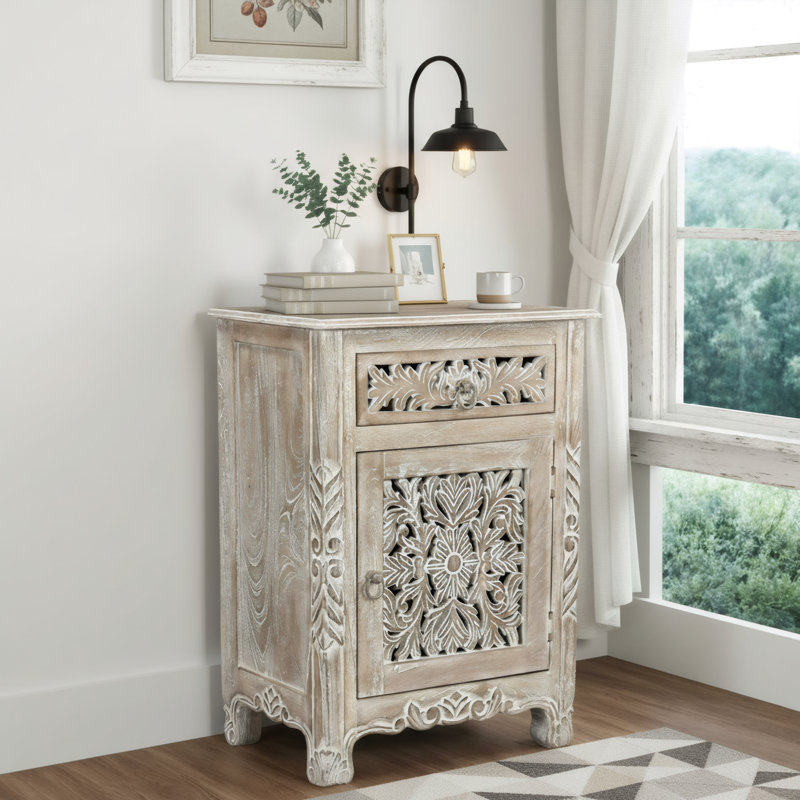 Harleen 22'' W Solid Wood Nightstand, Right, Limestone Beige