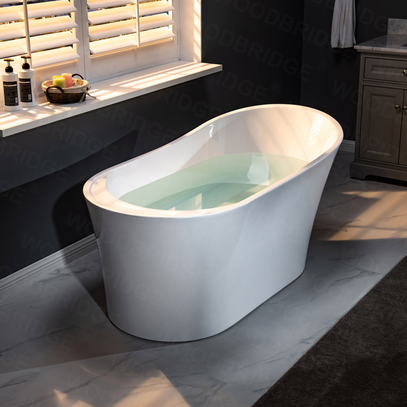 59" x 30" Freestanding Soaking Acrylic Single Slipper Bathtub with Reversible Drain, White/Oil Rubbed Bronze