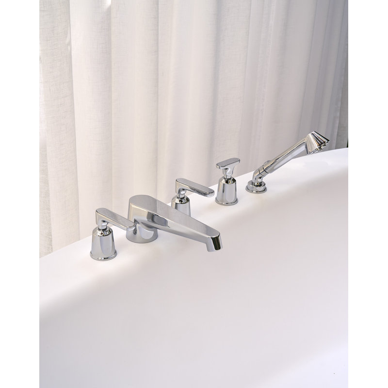 Twenties 5-hole Bathtub Mixer with Diverter and Hand Shower, Antique Brass