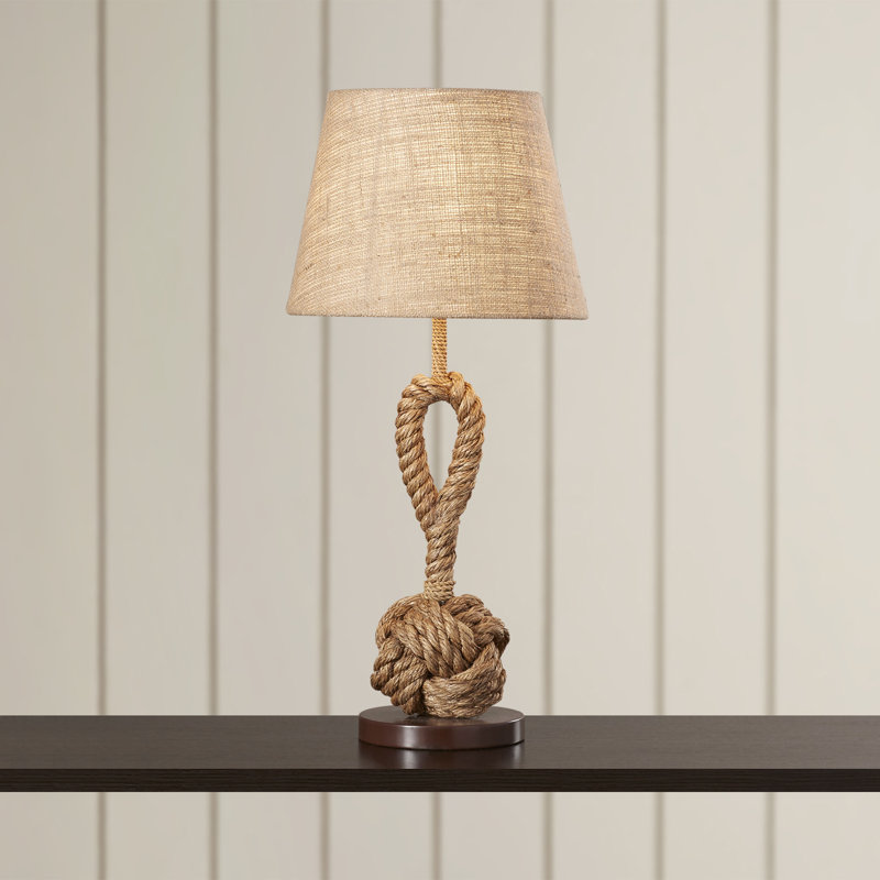 Lampe de table en corde de jute avec abat-jour en lin brun